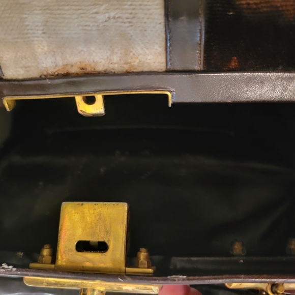 Brown and Cream Satchel with Gold-Tone Frame - Picture 10 of 11